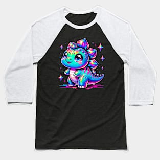 Baby Stegosaurus Cute Neon Kawaii Dino Chibi Baseball T-Shirt